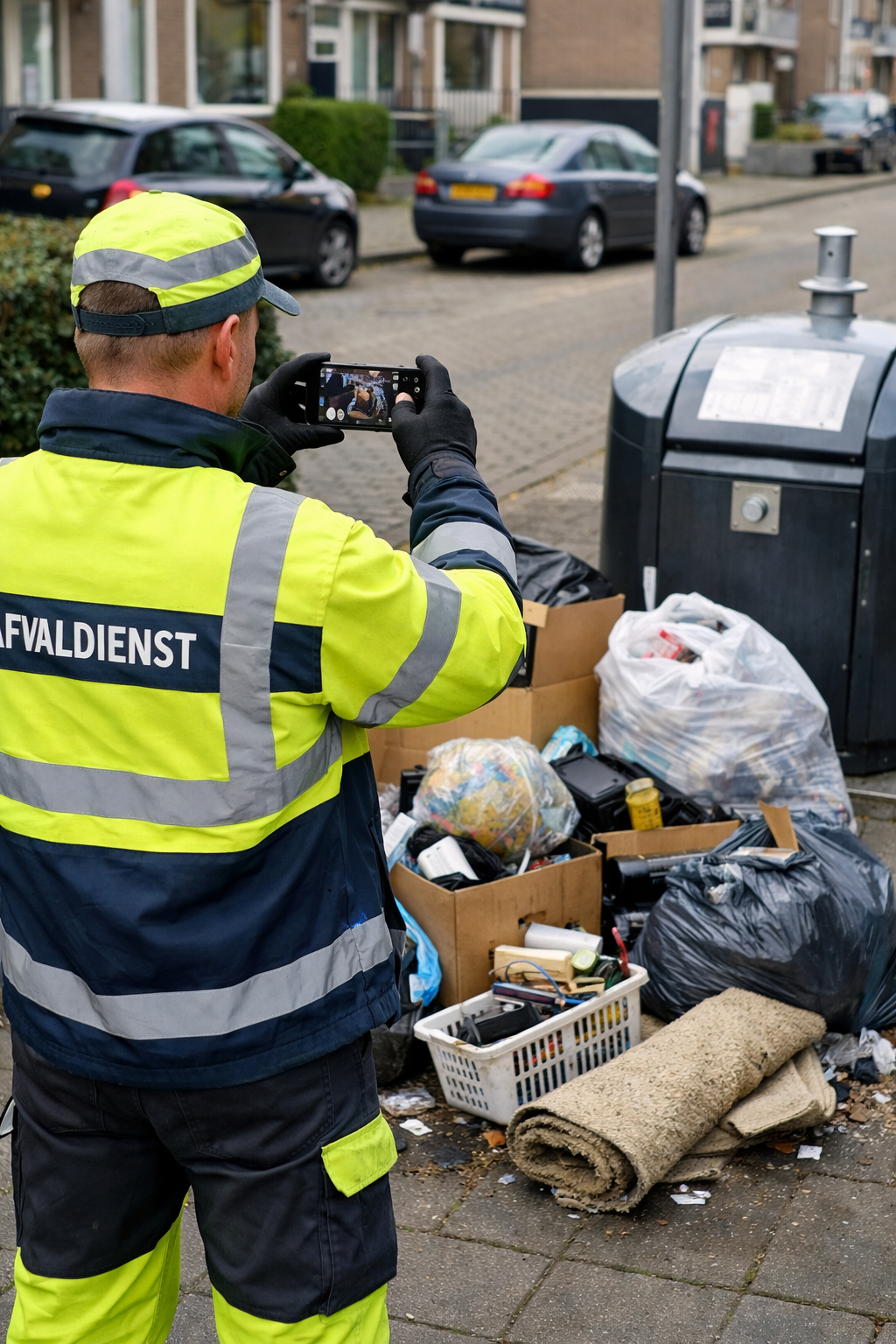 Medewerker neemt foto bij containerlocatie